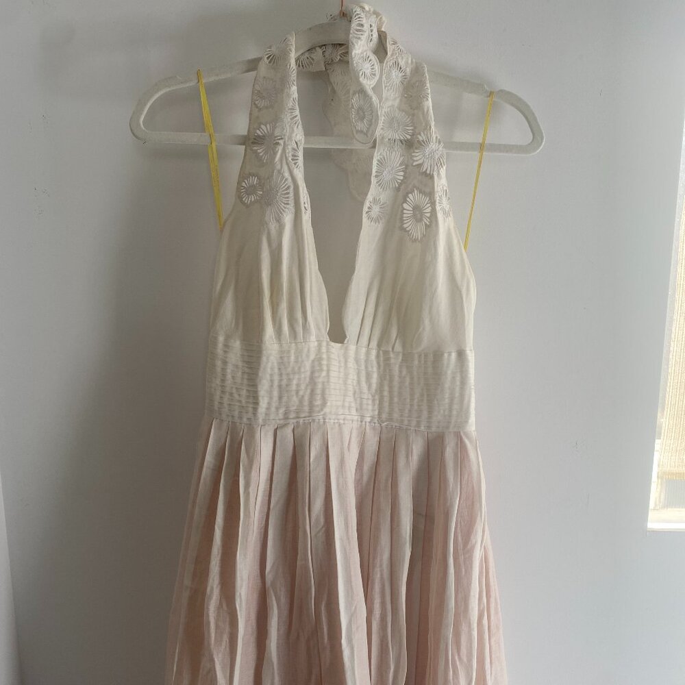 Catherine Malandrino White Floral Embroidered Halter Dress Sz 2